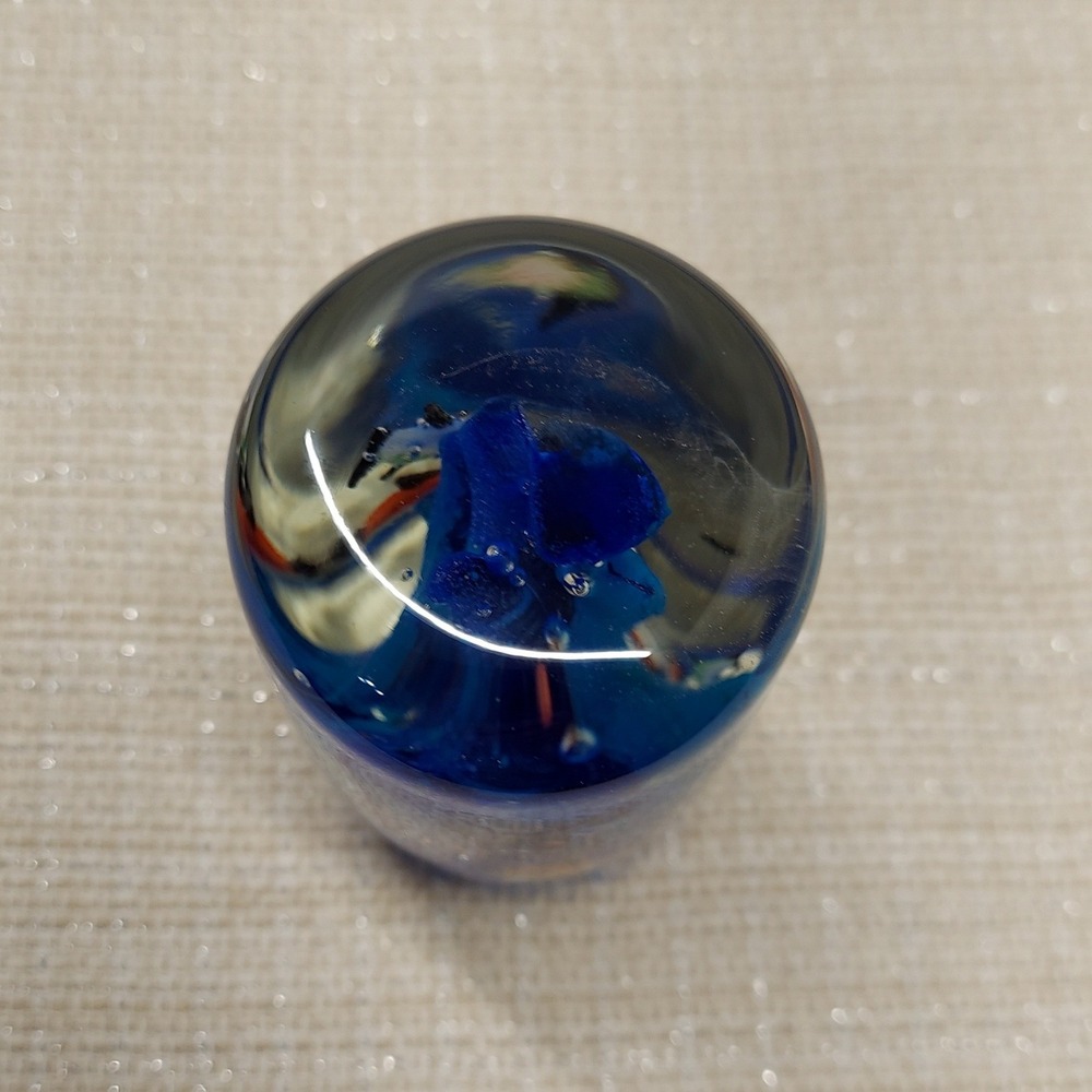 Art Glass Paperweight Tropical Fish Blue Coral Underwater Scene Cylinder 4.5" - Picture 9 of 12
